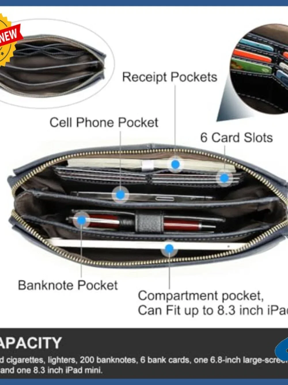 Leather Anti-Theft Clutch Bag with Lock, Large Capacity Travel Purse for Men